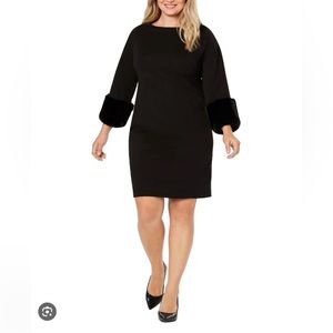 Alfani -Plus Size Faux-Fur Cuff Shift Dress Womens Dress Black Size 14W